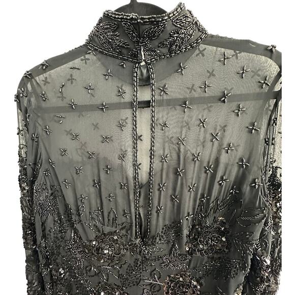 Vintage Black Tie Oleg Cassini black beaded classic timeless cocktail dress sz 8 - Picture 10 of 16
